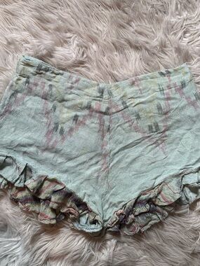 Cleobella Mint Pale Blue printed ruffle shorts